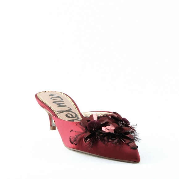 New Sam Edelman Dorcy Beet Red Satin Embellished - Picture 2 of 4